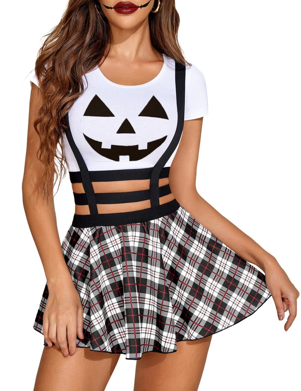 9637 Plaid Skirt Mini Pleated Skirt Suspender Skirt A-Line Short Skirt